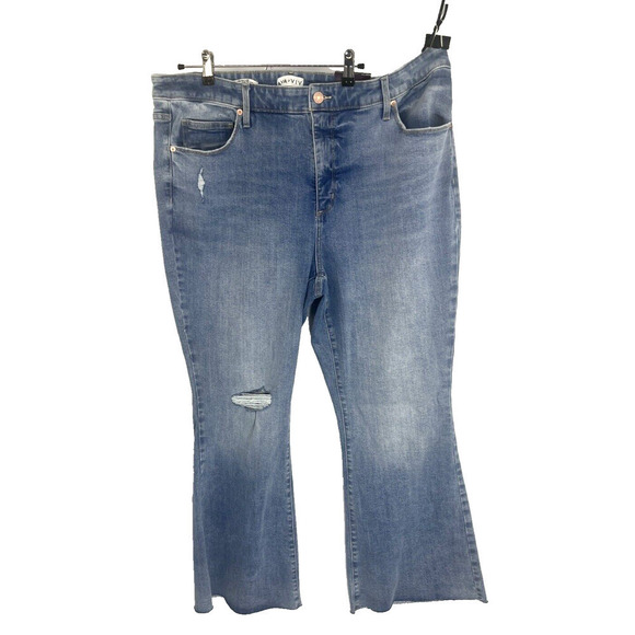 NEW Ava & Viv Women's Blue Jeans Size 22 High-Rise Flare Raw Hem Distressed - Picture 13 of 14